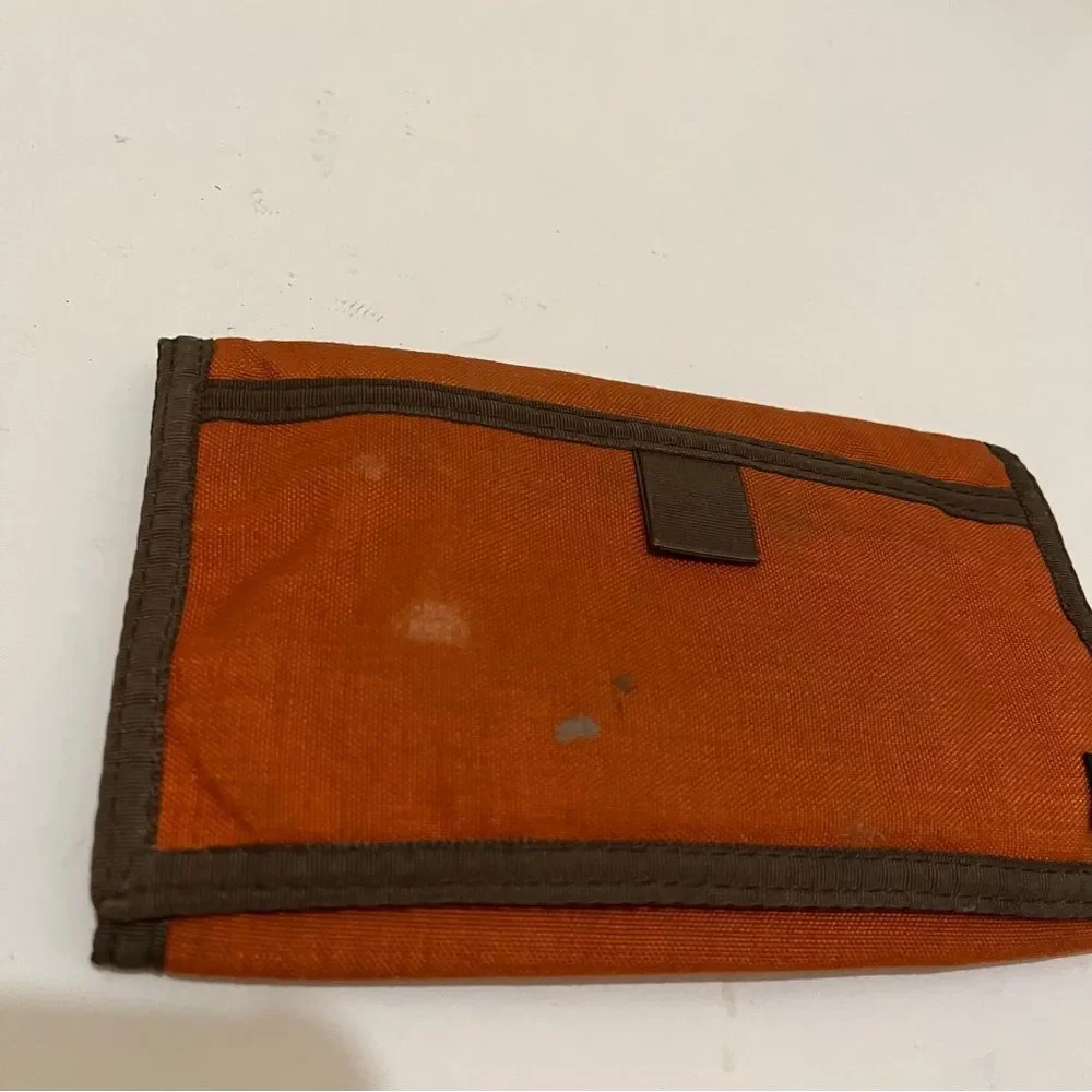 Vintage Rainbow Orange Rust Tri Fold Nylon Wallet w Calculator Hook Loop Closure
